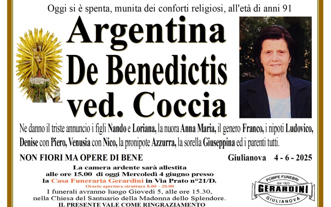 ARGENTINA DE BENEDICTIS ved. COCCIA